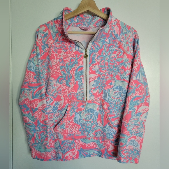 Lilly Pulitzer Skipper Popover Quarter Zip Pink Blue SMALL - Picture 1 of 7